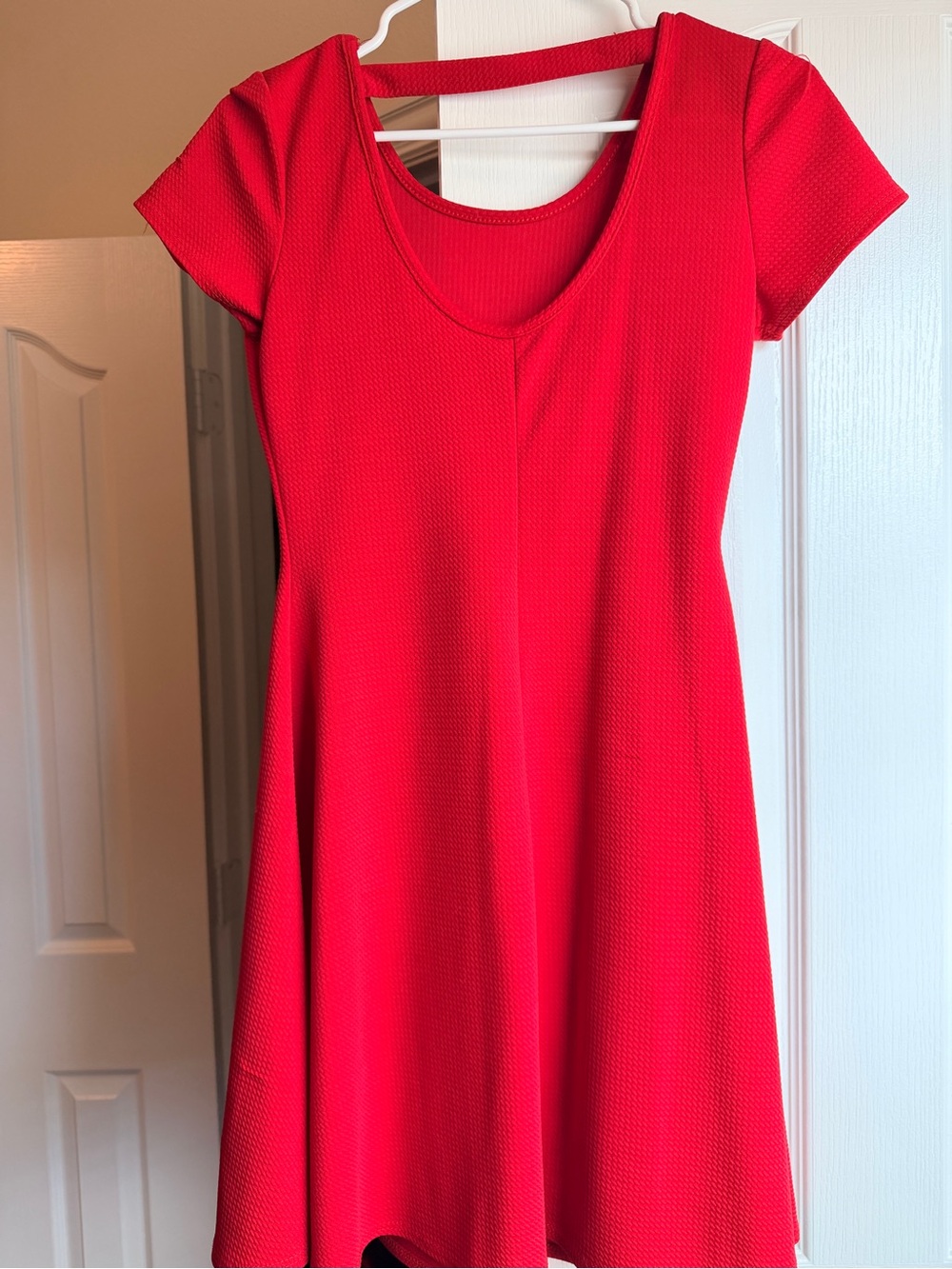 Olivia Rae Vibrant Red Scoop Neck Short Sleeve Skater Dress
